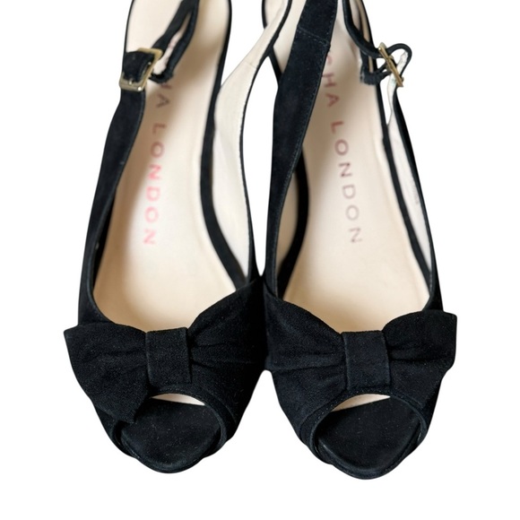 Sacha London Black Suede Leather Peep Toe Slingback Heels Bow Size 6 Evening - Picture 8 of 12